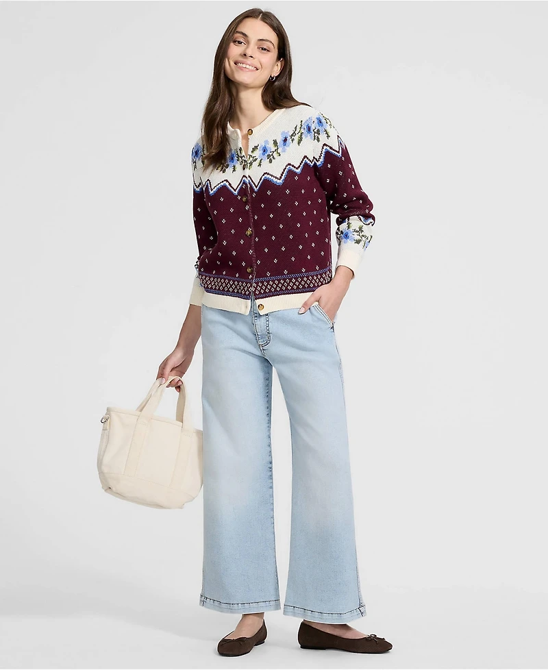 Lands' End Women's Drifter Jacquard Cardigan Sweater