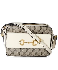 Pre-Owned Gucci White Gg Supreme Canvas Small 1955 Horsebit Shoulder Bag