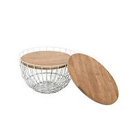 Jofran Rondo Nested Storage Solid Wood and Metal Basket Coffee Tables (Set of 2)