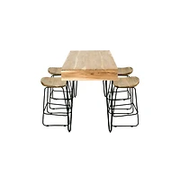 Jofran Rollins 52" Solid Acacia Dining Set with Four Backless Barstools