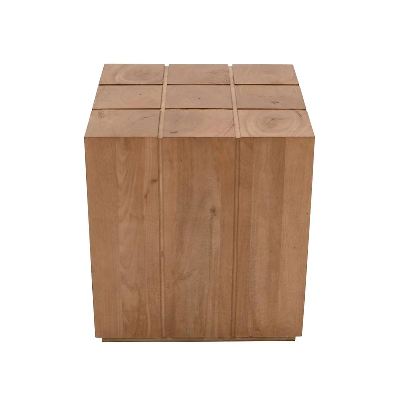 Jofran Sequoia 22" Solid Wood Modern Rustic Cube Carved End Table