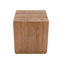 Jofran Sequoia 22" Solid Wood Modern Rustic Cube Carved End Table