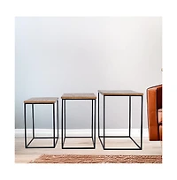 Jofran Brody Square Modern Rustic Solid Wood and Metal Nesting End Tables