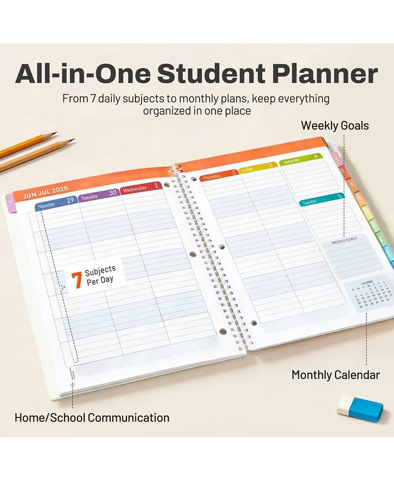Danrong Student Planner Academic Weekly Monthly Plan Book School Lesson Organizer with Bookmark Tabs 3 Hole Punched
