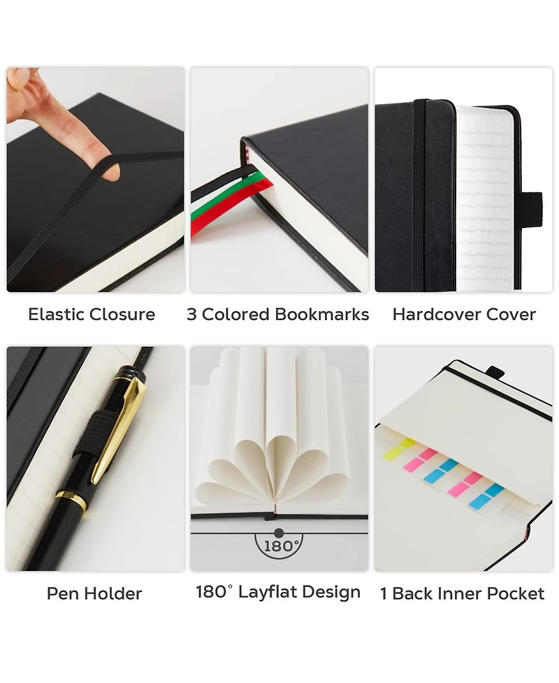 Danrong Large Hardcover College Ruled Notebook 320 Pages Faux Leather Journal With Bookmark And Pocket
