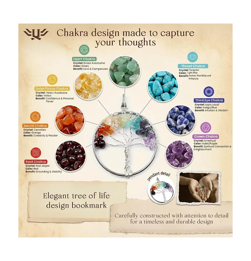 Danrong Leather Journal Tree of Life 7 Chakra Bookmark Handmade Deckle Edge Pages Travel Diary Notebook