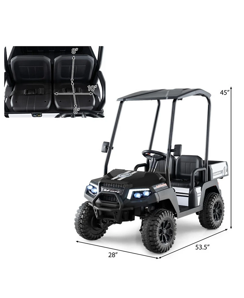 Sugift 24V Kids Golf Cart 2-Seater 4WD Ride on Car with Storage Trunk Awning and Parent Remote Ages 3