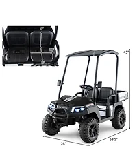 Sugift 24V Kids Golf Cart 2-Seater 4WD Ride on Car with Storage Trunk Awning and Parent Remote Ages 3