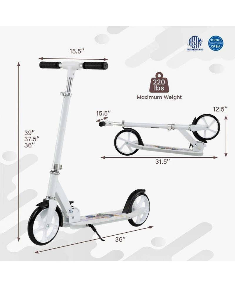 Sugift Folding Aluminum Kick Scooter with Adjustable Height, 220 lb Capacity, Ages 8+