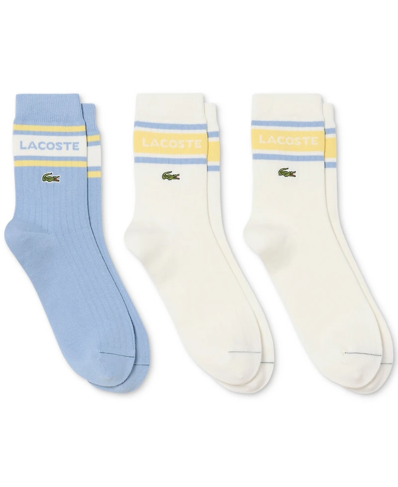 Lacoste Men's Everyday Mid-Calf Ribbed Crew Socks, 3-Pack