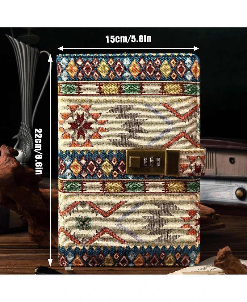 Danrong Fabric Cover Lock Diary Lined Hardcover Journal With Pen Numbered Pages Writing Planning