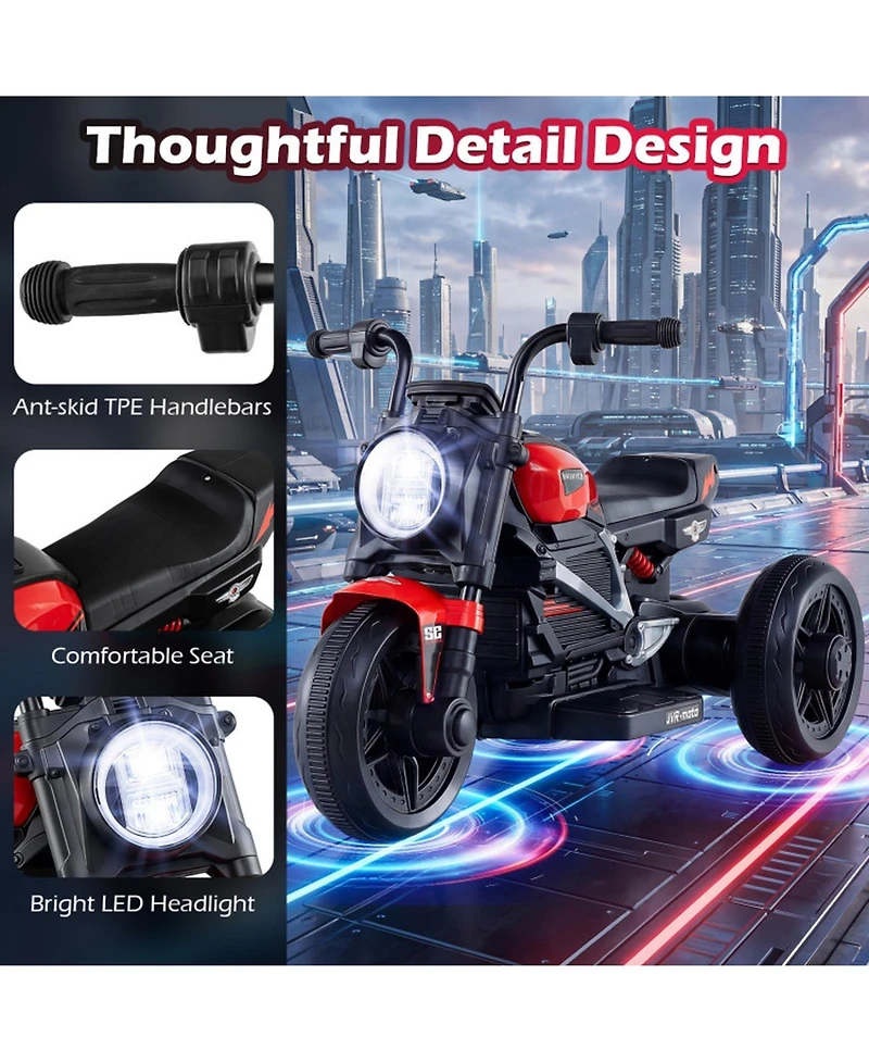 Sugift 6V Toddler Electric Motorcycle 31" 3-Wheel with Led Headlight Ride-On Toy, Ages 3-5