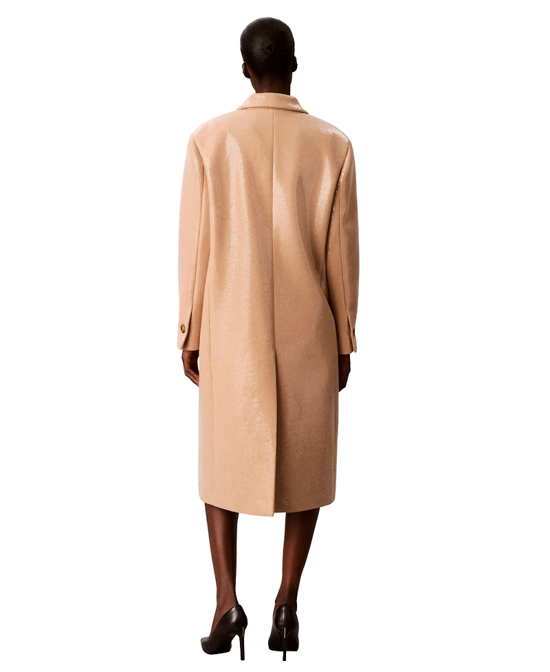 Calvin Klein Women's Two-Button Sequined Overcoat