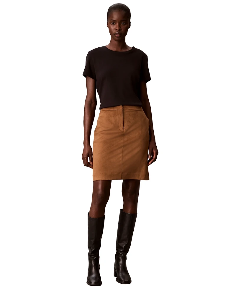 Calvin Klein Women's High-Waisted Pencil Faux Suede Skirt with Pockets
