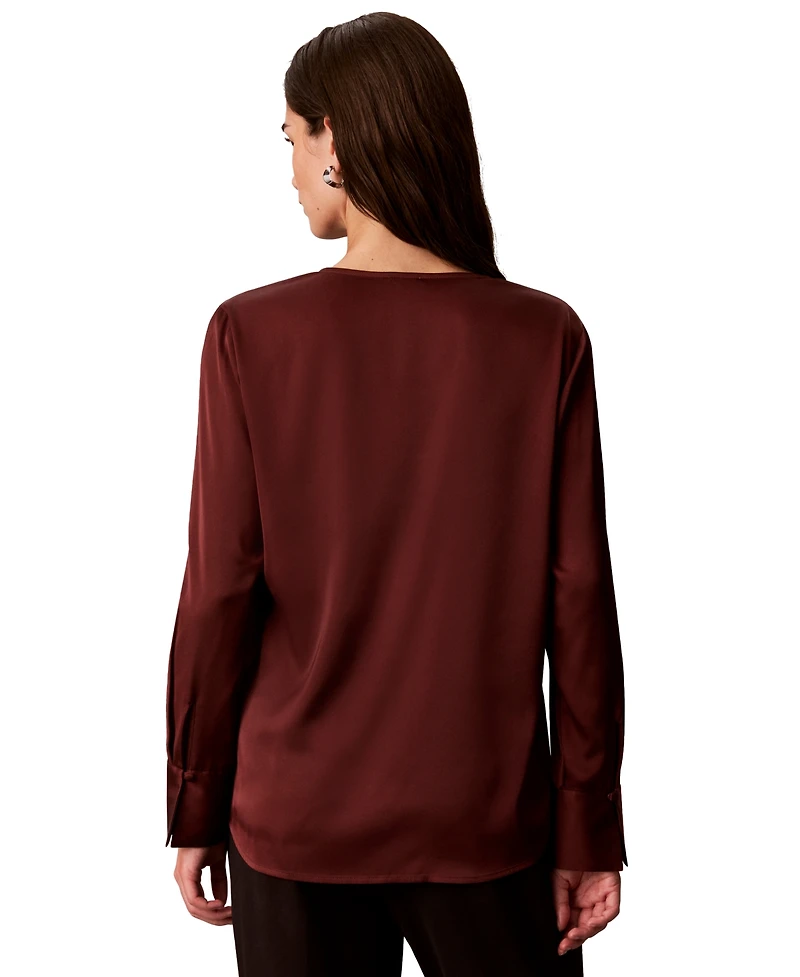 Calvin Klein Women's Matte Satin Long-Sleeve Blouse
