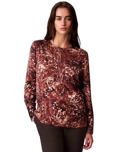 Calvin Klein Women's Long-Sleeve Printed Satin Blouse