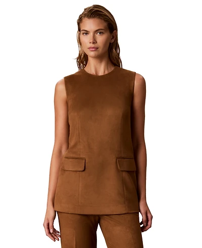 Calvin Klein Women's Faux-Suede Back-Zip Pocket Sleeveless Blouse