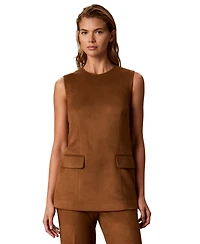 Calvin Klein Women's Faux-Suede Back-Zip Pocket Sleeveless Blouse