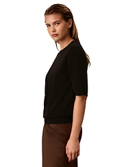 Calvin Klein Women's Roll-Tab Short-Sleeve Crewneck Sweater