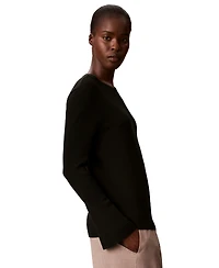 Calvin Klein Women's Ribbed Sculpted-Sleeve Crewneck Sweater