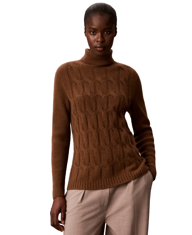 Calvin Klein Women's Lux Cable Knit Wool-Blend Turtleneck