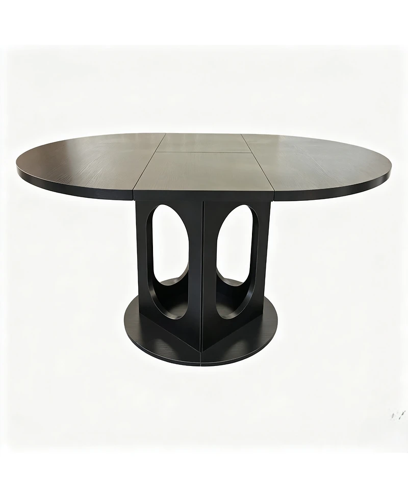 Extendable Dining Table for 4-8, Space Saving Wooden Round to Oval Kitchen with Modern Pedestal Base Apartment Room