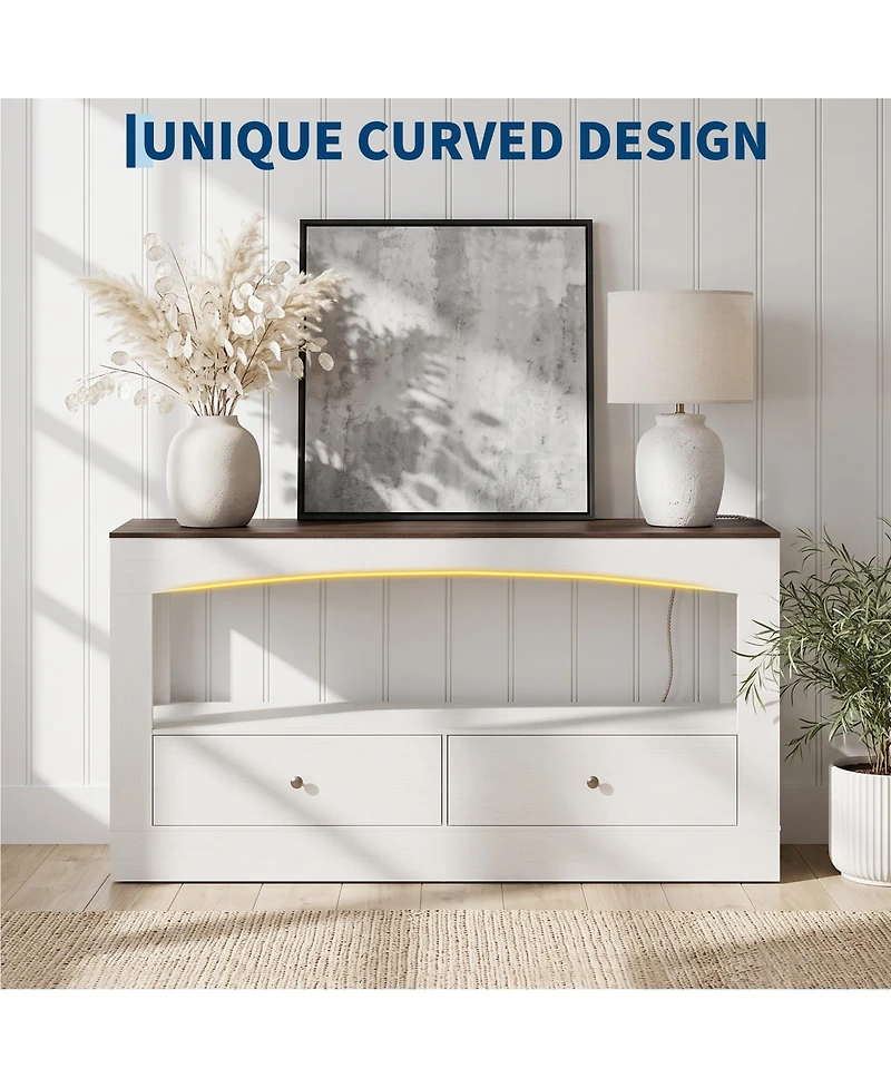 Gaomon 63" Console Table, Entryway Sofa Table with 2 Drawers and Open Storage Shelf, Farmhouse Wood Accent for Hallway, Foyer, Living Room
