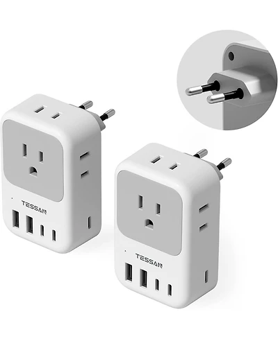 Tessan European Travel Plug Adapter Type C with Usb Ports and 28W Pd, 2-Piece Set
