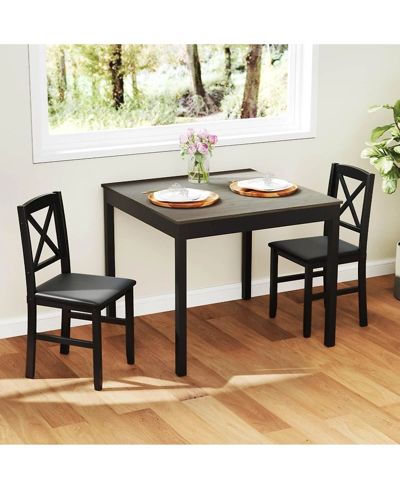 Costway 3 Piece Dining Table Set Wooden Square Kitchen Table with 2 Upholstered Chairs