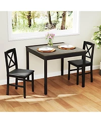 Costway 3 Piece Dining Table Set Wooden Square Kitchen Table with 2 Upholstered Chairs