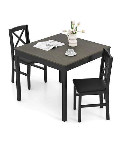 Costway 3 Piece Dining Table Set Wooden Square Kitchen Table with 2 Upholstered Chairs