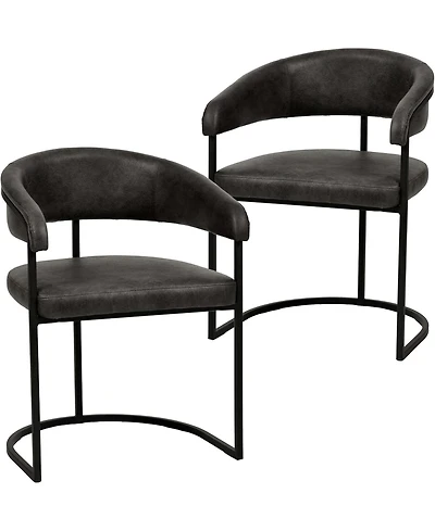 LeisureMod Leather Dining Chair Set of - Upholstered Kitchen Accent with Curved Open-Back Design, Padded Seat