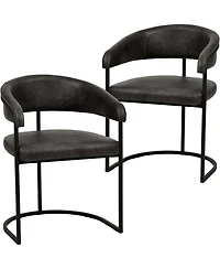 LeisureMod Leather Dining Chair Set of - Upholstered Kitchen Accent with Curved Open-Back Design, Padded Seat