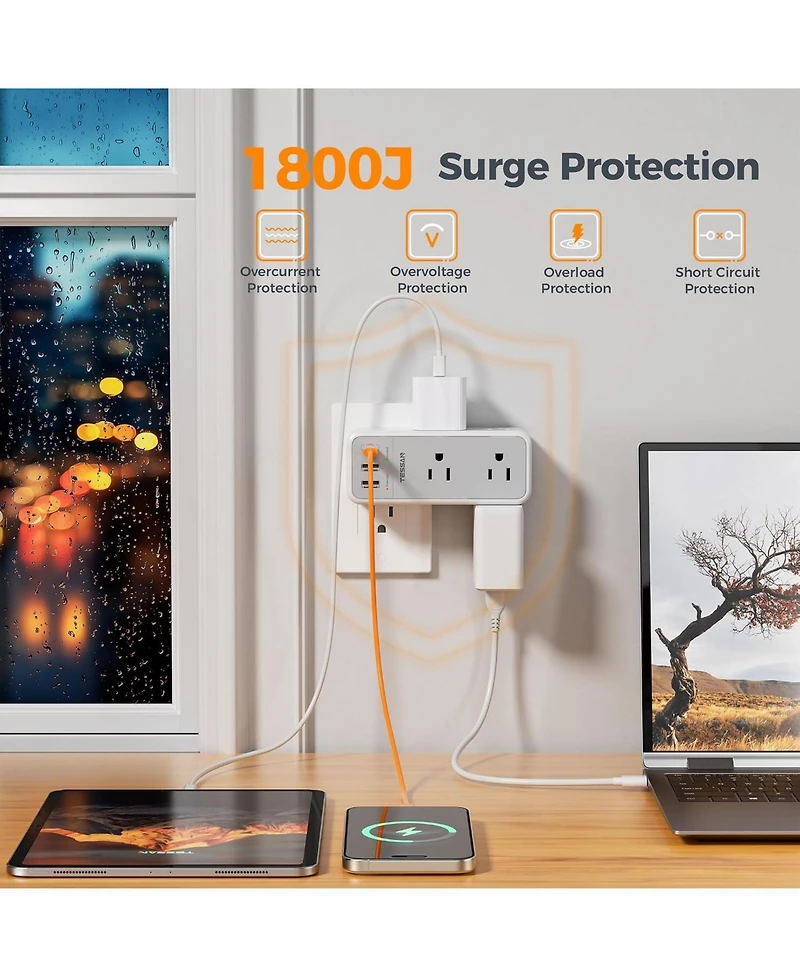 Tessan Rotating Outlet Splitter with 6 Ac Outlets and 3 Usb Ports