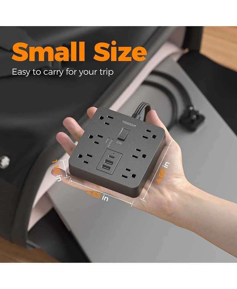 Tessan 5-Foot Surge Protector Power Strip with 6 Outlets and Usb Charging Ports Compatible with North American Plugs