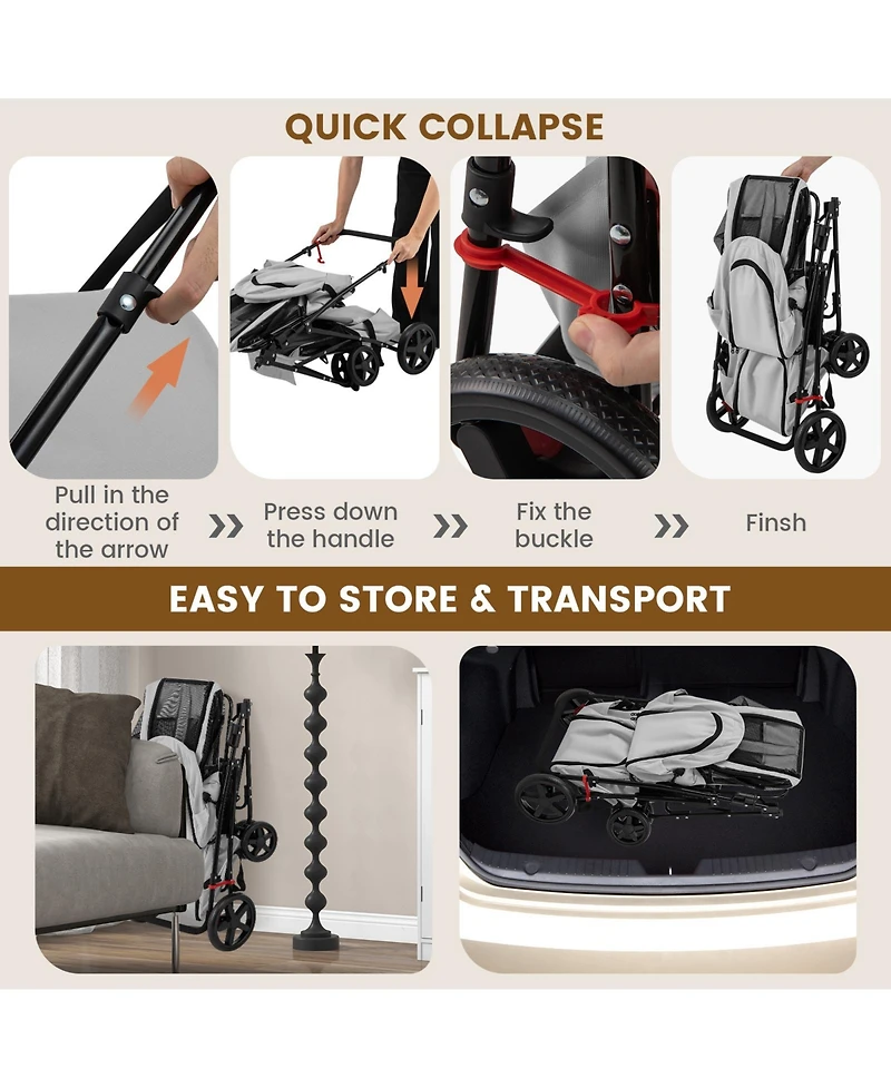 Sugift 4-in-1 Double Pet Stroller with Detachable Carrier and Travel Carriage