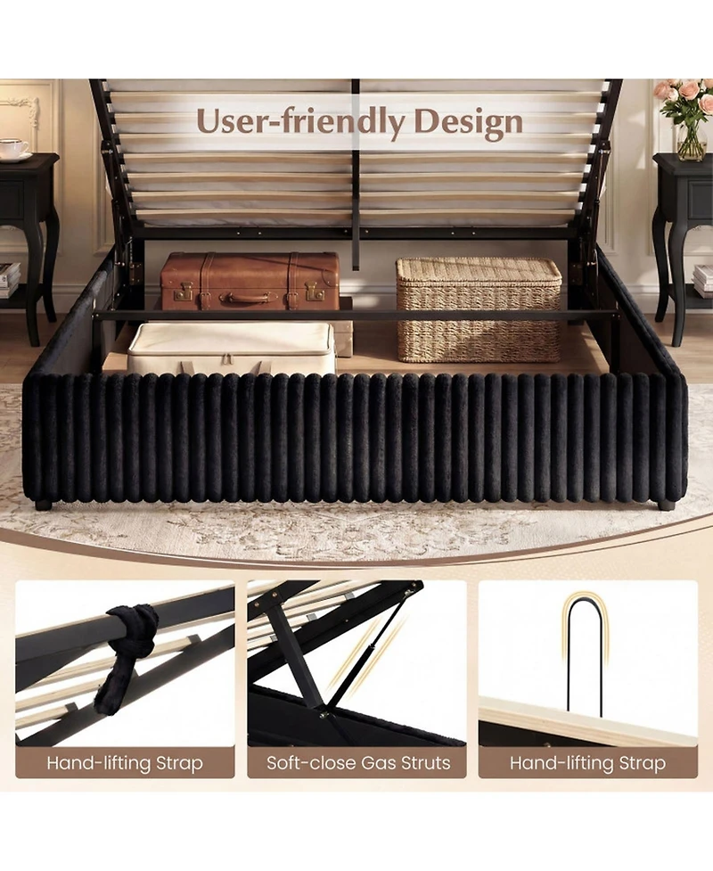 Sugift Queen Size Lift-up Storage Bed with Wooden Slat Support