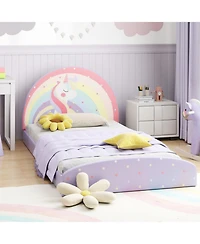 Sugift Twin Upholstered Kids Floor Bed Frame