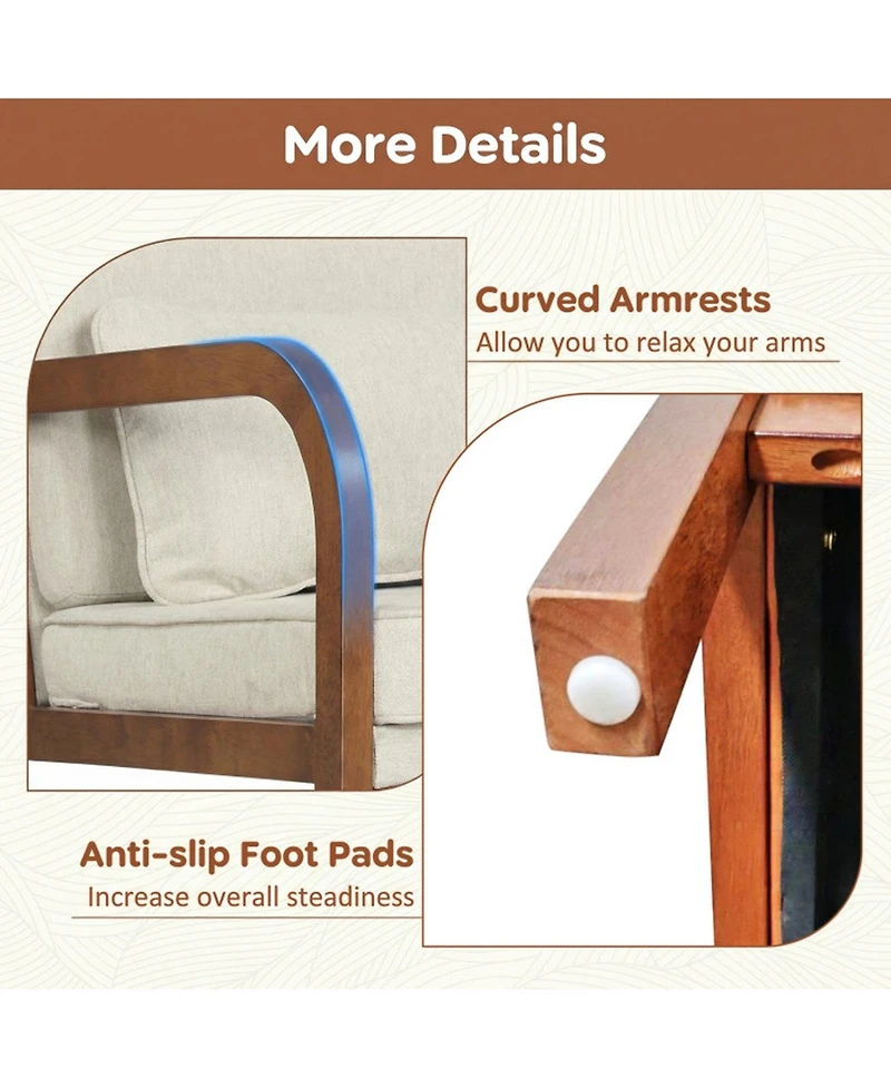 Sugift Modern Faux Leather Linen Fabric Upholstered Accent Armchair with Rubber Wood Frame