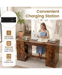 Sugift Sewing Craft Desk with Power Outlets 2 Drawers and Open Compartments