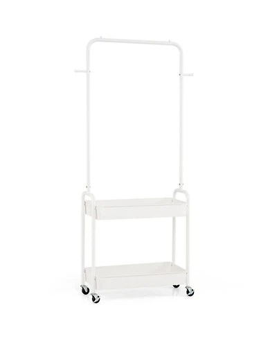 Sugift Heavy-Duty Laundry Cart with Hanging Rod 2 Storage Baskets and 2 Side Hooks for Bedroom