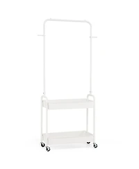 Sugift Heavy-Duty Laundry Cart with Hanging Rod 2 Storage Baskets and 2 Side Hooks for Bedroom