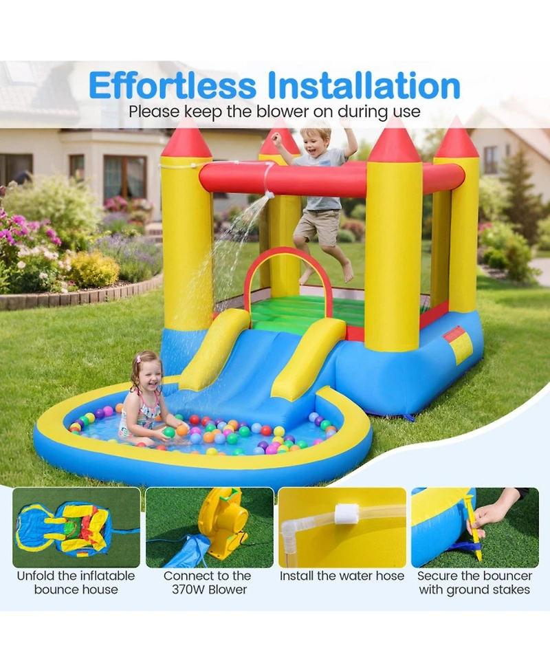 Sugift Inflatable Bounce House With Water Slide Splash Pool, 142.5" x 77" x 76", With 370W Blower, Ages 3-10