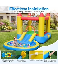 Sugift Inflatable Bounce House With Water Slide Splash Pool, 142.5" x 77" x 76", With 370W Blower, Ages 3-10