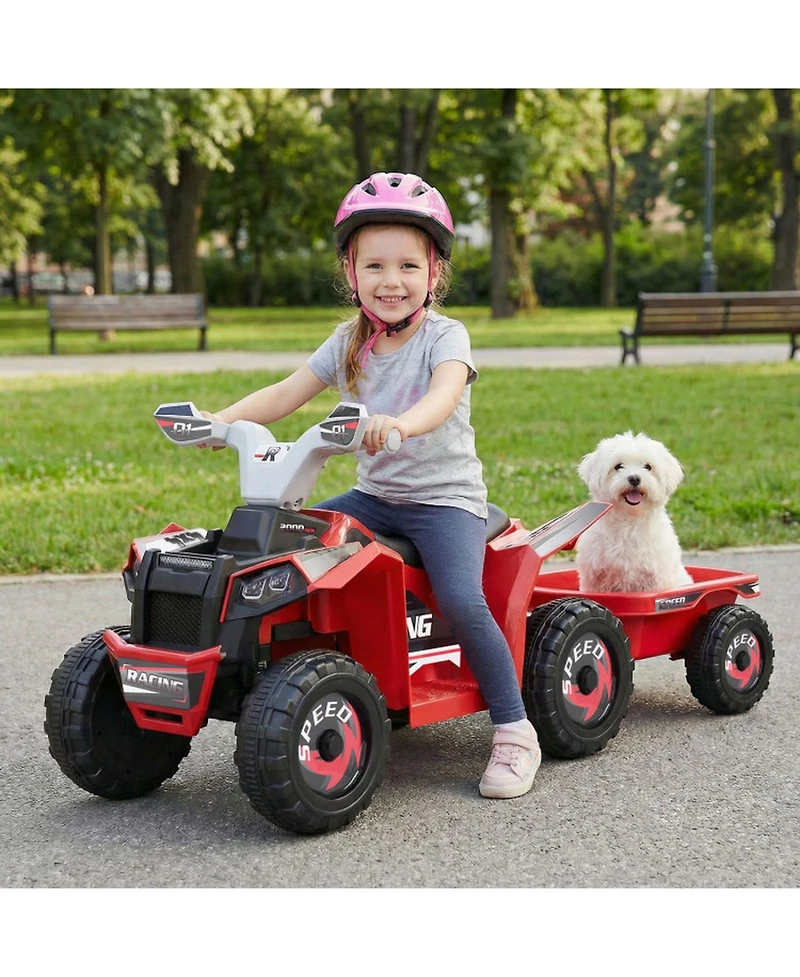 Sugift 6V Kids Atv Quad Car with Detachable Trailer Ride-On Toy, Ages 3+