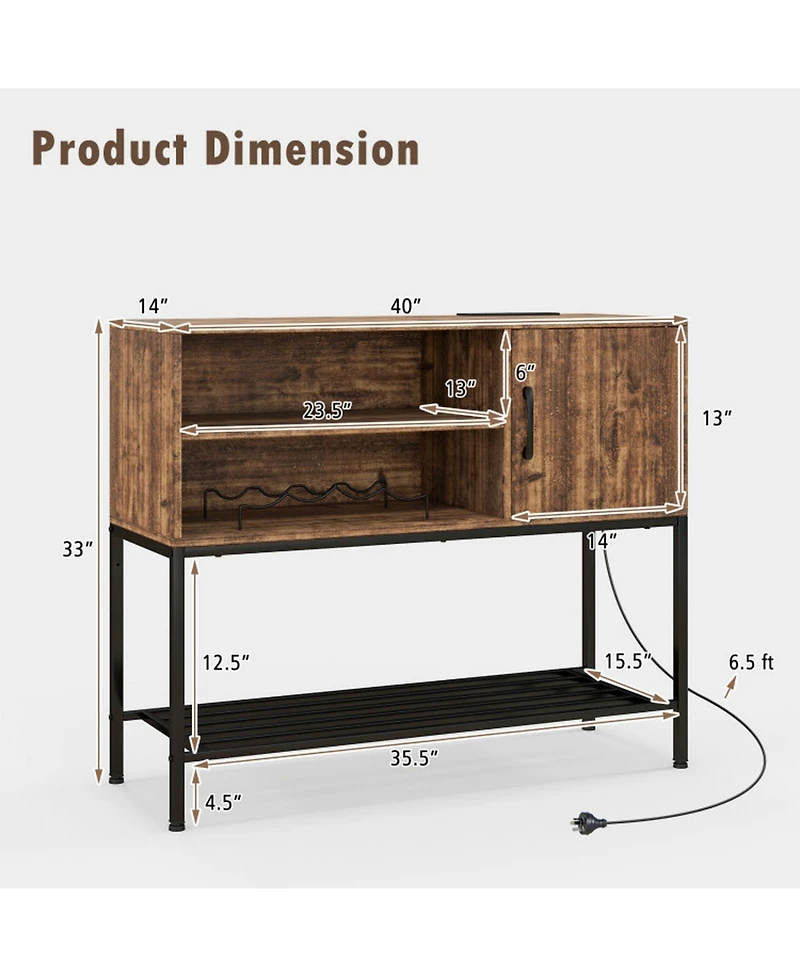 Gouun Buffet Sideboard Coffee Bar Cabinet with Power Outlets and Usb Ports
