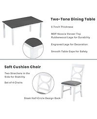 Boyel Living 6-Piece Wood Dining Table Set Kitchen Table Set with Upholstered Bench and 4 Dining Chairs, Farmhouse Style