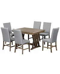 Boyel Living Mid-Century Solid Wood 7-Piece Dining Table Set Extendable Kitchen Table Set with Upholstered Chairs and 12" Leaf for 6