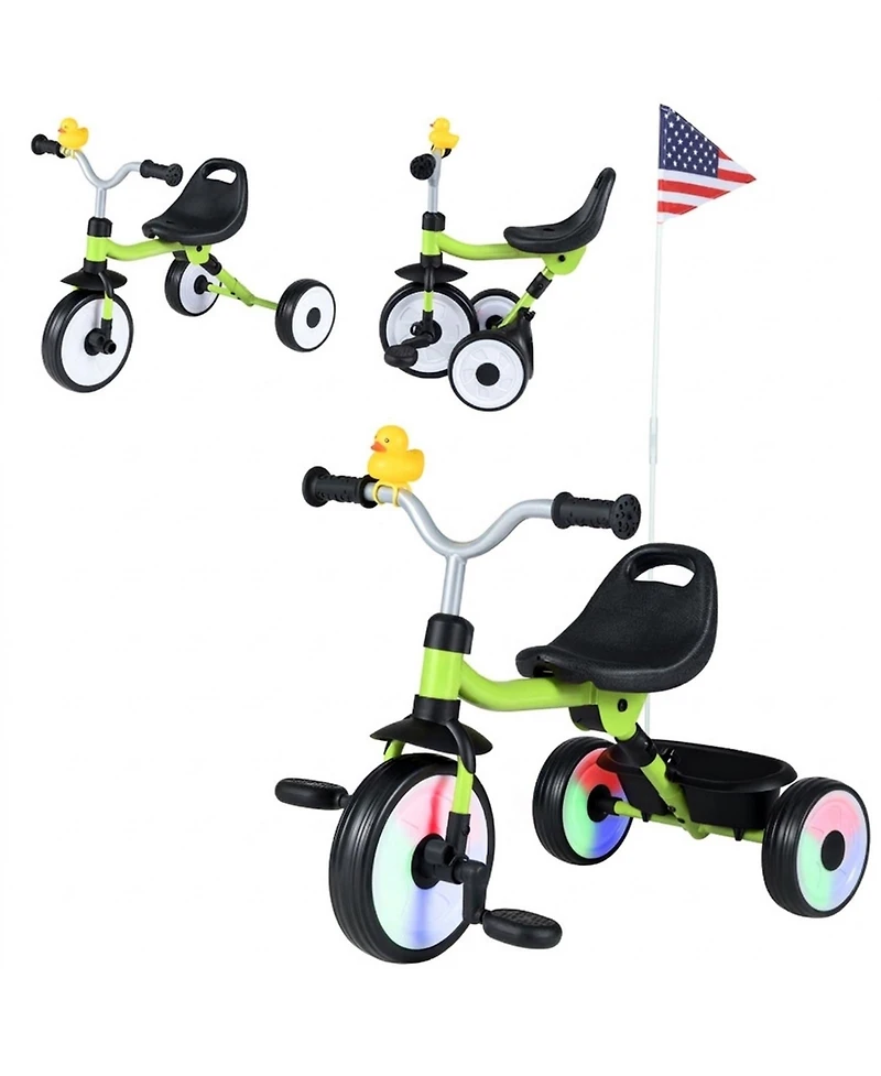 Hongge Toddler Tricycle with Adjustable Seat, Removable Pedals and Led Wheels, Ages 1-3