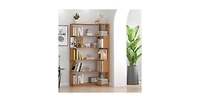 Flynama 35.43 Inch Extended L-Shape Corner Anti-Drop Open Storage Bookshelf